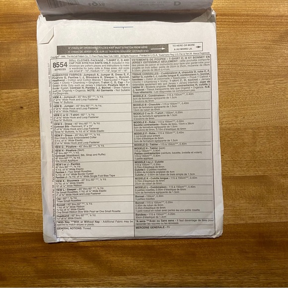 🪡 McCall’s Crafts Sewing Pattern Baby Dolls Clothes 8554 - Picture 3 of 4